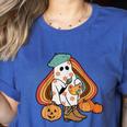 Art Teacher Painting Brushes Retro Pumpkin Ghost Artist Women's Heather T-Shirt Heather True Royal