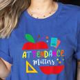 Attendance Matters Teacher Apple For Back To School Women's Heather T-Shirt Heather True Royal Attendance Matters Teacher Apple For Back To School Women's Heather T-Shirt Heather True Royal