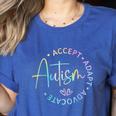 Autism Awareness Accept Adapt Advocate Autism Mom Teacher Women's Heather T-Shirt Heather True Royal Autism Awareness Accept Adapt Advocate Autism Mom Teacher Women's Heather T-Shirt Heather True Royal