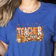 Autumn Pumpkin Thanksgiving Coffee Floral Teacher Fall Women's Heather T-Shirt Heather True Royal Autumn Pumpkin Thanksgiving Coffee Floral Teacher Fall Women's Heather T-Shirt Heather True Royal