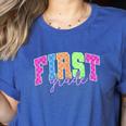 Back To School Neon Checkered First Grade Colorful Teacher Women's Heather T-Shirt Heather True Royal