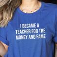 I Became A Teacher For The Money And Fame Women's Heather T-Shirt Heather True Royal I Became A Teacher For The Money And Fame Women's Heather T-Shirt Heather True Royal