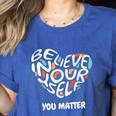 Believe In Yourself YOU MATTER Teachers Big Heart Women's Heather T-Shirt Heather True Royal Believe In Yourself YOU MATTER Teachers Big Heart Women's Heather T-Shirt Heather True Royal