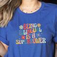 Being Bilingual Is A Superpower Back To School ESL Teacher Women's Heather T-Shirt Heather True Royal Being Bilingual Is A Superpower Back To School ESL Teacher Women's Heather T-Shirt Heather True Royal