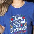 Being Bilingual Is A Superpower ESL Teacher School Women's Heather T-Shirt Heather True Royal