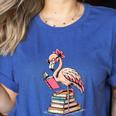 Book Lover Cute Flamingo Reading Teacher Librarian Women Women's Heather T-Shirt Heather True Royal