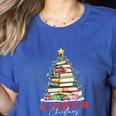 All Booked For Christmas Xmas Tree Teacher Holiday Pajamas Women's Heather T-Shirt Heather True Royal