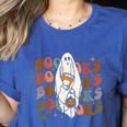 Booooks Ghost Halloween Groovy Vintage Teacher Book Reading Women's Heather T-Shirt Heather True Royal Booooks Ghost Halloween Groovy Vintage Teacher Book Reading Women's Heather T-Shirt Heather True Royal