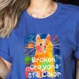 Broken Crayons Still Color Cat Teacher Women's Heather T-Shirt Heather True Royal
