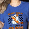 You Can't Scare Me I Teach 6th Grade Retro Teacher Halloween Women's Heather T-Shirt Heather True Royal