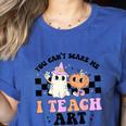 You Can't Scare Me I Teach Art Retro Teacher Ghost Halloween Women's Heather T-Shirt Heather True Royal