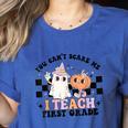 You Cant Scare Me I Teach First Grade Teacher Halloween Women's Heather T-Shirt Heather True Royal You Cant Scare Me I Teach First Grade Teacher Halloween Women's Heather T-Shirt Heather True Royal