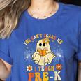 You Can't Scare Me I Teach Pre-K Halloween Teacher Ghost Women's Heather T-Shirt Heather True Royal