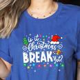 Is It Christmas Break Yet Teacher Xmas Light Santa Hat Women's Heather T-Shirt Heather True Royal Is It Christmas Break Yet Teacher Xmas Light Santa Hat Women's Heather T-Shirt Heather True Royal