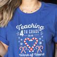 Christmas Candy Cane Work Of Heart Fourth 4th Grade Teacher Women's Heather T-Shirt Heather True Royal