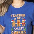 Christmas Teacher Of Smart Cookies Gingerbread Man Teaching Women's Heather T-Shirt Heather True Royal Christmas Teacher Of Smart Cookies Gingerbread Man Teaching Women's Heather T-Shirt Heather True Royal