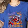 Way To Classroom Halloween Witch Three Cute Sloths Teacher Women's Heather T-Shirt Heather True Royal