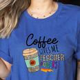 Coffee Gives Me Teacher Power Teacher Elementary Women Women's Heather T-Shirt Heather True Royal