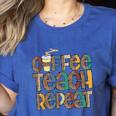 Coffee Teach Repeat Leopard Print Back To School Teachers Women's Heather T-Shirt Heather True Royal