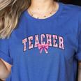 Coquette Bow Back To School First Day Teacher Women's Heather T-Shirt Heather True Royal Coquette Bow Back To School First Day Teacher Women's Heather T-Shirt Heather True Royal