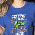 Creepin It Real Monster School 5th Grade Teacher Halloween Women's Heather T-Shirt Heather True Royal Creepin It Real Monster School 5th Grade Teacher Halloween Women's Heather T-Shirt Heather True Royal