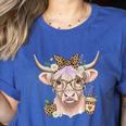 Cute Floral Highland Cow Back To School For Women Teacher Women's Heather T-Shirt Heather True Royal