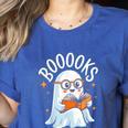 Cute Ghost Reading Book Librarian Teacher Halloween Costume Women's Heather T-Shirt Heather True Royal Cute Ghost Reading Book Librarian Teacher Halloween Costume Women's Heather T-Shirt Heather True Royal