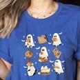 Cute Ghosts Reading Book Bookworm Halloween History Teacher Women's Heather T-Shirt Heather True Royal