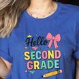 Cute Hello Second Grade Back To School Coquette Teacher Girl Women's Heather T-Shirt Heather True Royal Cute Hello Second Grade Back To School Coquette Teacher Girl Women's Heather T-Shirt Heather True Royal