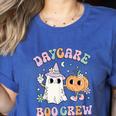 Daycare Boo Crew Groovy Halloween Floral Ghost Kid Teacher Women's Heather T-Shirt Heather True Royal