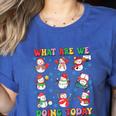 What Are We Doing Today PE Teacher Snowman Christmas Women's Heather T-Shirt Heather True Royal What Are We Doing Today PE Teacher Snowman Christmas Women's Heather T-Shirt Heather True Royal