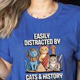 Easily Distracted By Cats & History Teacher Women Men Women's Heather T-Shirt Heather True Royal Easily Distracted By Cats & History Teacher Women Men Women's Heather T-Shirt Heather True Royal
