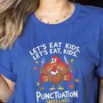 Lets Eat Kids Punctuation Saves Lives Thanksgiving Teacher Women's Heather T-Shirt Heather True Royal