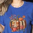 Fall Book Pumpkin Retro Reading Halloween Teacher Women's Heather T-Shirt Heather True Royal Fall Book Pumpkin Retro Reading Halloween Teacher Women's Heather T-Shirt Heather True Royal