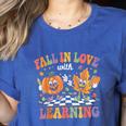 Fall In Love With Learning Autumn Fall Season Teacher Women's Heather T-Shirt Heather True Royal Fall In Love With Learning Autumn Fall Season Teacher Women's Heather T-Shirt Heather True Royal