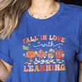 Fall In Love With Learning Autumn Teacher Thanksgiving Women's Heather T-Shirt Heather True Royal Fall In Love With Learning Autumn Teacher Thanksgiving Women's Heather T-Shirt Heather True Royal