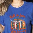 Fall In Love With Learning Book Lover Autumn Pumpkin Teacher Women's Heather T-Shirt Heather True Royal Fall In Love With Learning Book Lover Autumn Pumpkin Teacher Women's Heather T-Shirt Heather True Royal