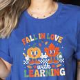 Fall In Love With Learning Shirt Autumn Thanksgiving Teacher Women's Heather T-Shirt Heather True Royal