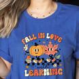 Fall In Love With Learning Teacher Retro Thanksgiving Women's Heather T-Shirt Heather True Royal