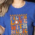 Fall In Love With Music Groovy Thanksgiving Music Teacher Men Women Girls Kids Women's Heather T-Shirt Heather True Royal