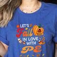 Lets Fall In Love With PE Teacher Thanksgiving Women's Heather T-Shirt Heather True Royal