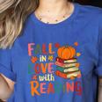 Fall In Love With Reading Autumn Thanksgiving Shirt Teacher Women's Heather T-Shirt Heather True Royal Fall In Love With Reading Autumn Thanksgiving Shirt Teacher Women's Heather T-Shirt Heather True Royal