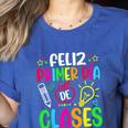 Feliz Primer Dia De Clases Kids Girl Teacher Spanish School Women's Heather T-Shirt Heather True Royal Feliz Primer Dia De Clases Kids Girl Teacher Spanish School Women's Heather T-Shirt Heather True Royal