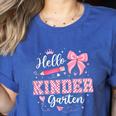 First Day Of School Teacher Girl Coquette Hello Kindergarten Women's Heather T-Shirt Heather True Royal First Day Of School Teacher Girl Coquette Hello Kindergarten Women's Heather T-Shirt Heather True Royal