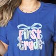 First Grade Coquette Bow Girls Teacher Team 1st Grade Squad Women's Heather T-Shirt Heather True Royal