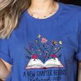 Floral Book a New Chapter Begins Retired Retirement Teacher Women's Heather T-Shirt Heather True Royal