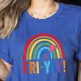 Fri-Yay Friyay Rainbow Colors Teacher Childrens Fun Designs Women's Heather T-Shirt Heather True Royal Fri-Yay Friyay Rainbow Colors Teacher Childrens Fun Designs Women's Heather T-Shirt Heather True Royal