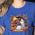 Ghost Book Reading Halloween Books Lover Teacher Women's Heather T-Shirt Heather True Royal