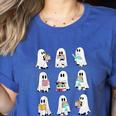 Ghost Reading Books Spooky Librarian Teacher Women Women's Heather T-Shirt Heather True Royal