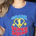 Grade 1 Super Squad Superhero Teacher Team Women's Heather T-Shirt Heather True Royal Grade 1 Super Squad Superhero Teacher Team Women's Heather T-Shirt Heather True Royal